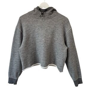 Rag & Bone Oversized Crop Hoodie Women’s Medium Grey Raw Hem Streetwear Workout
